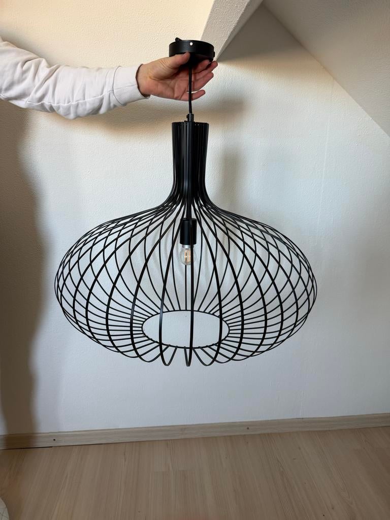Zwarte hanglamp, 60 cm diameter, 52 cm hoog, Ophalen, Gebruikt, Metaal, 50 tot 75 cm
