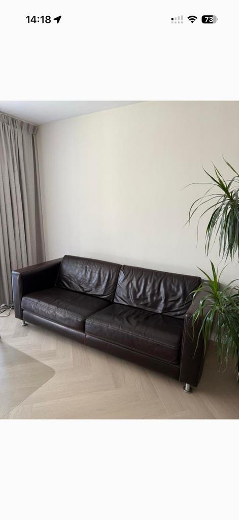 Comfortabele bruine leren 2-zits bank, Ophalen, Zo goed als nieuw, Tweepersoons, 90 cm