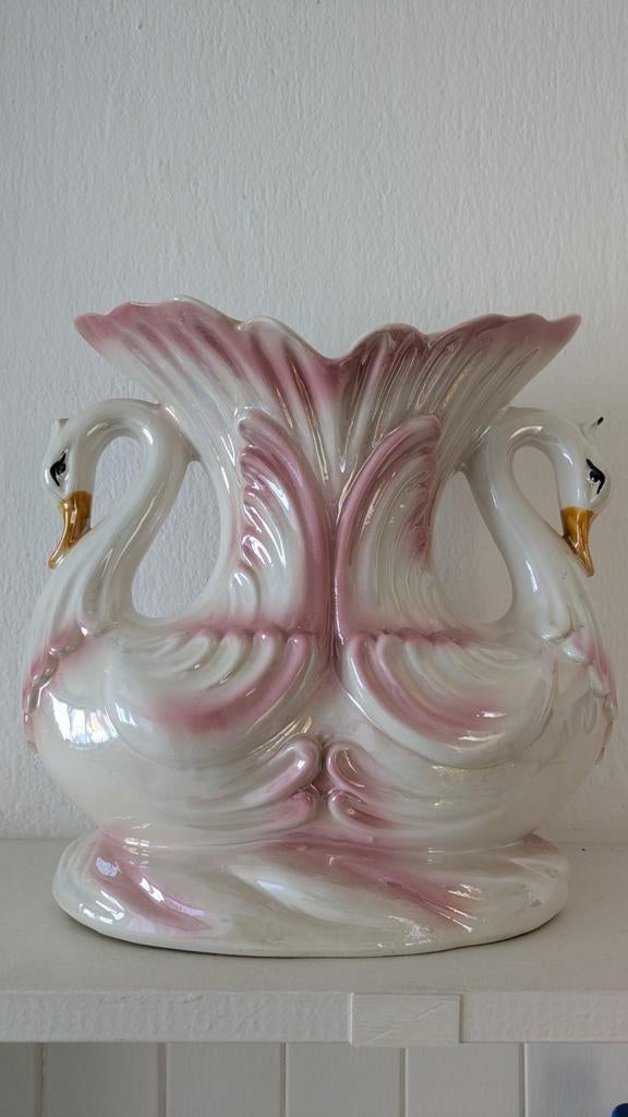 Italiaanse Retro Vintage zwanen glim vaas Capodimonte Italy, Ophalen of Verzenden, Huis en Inrichting