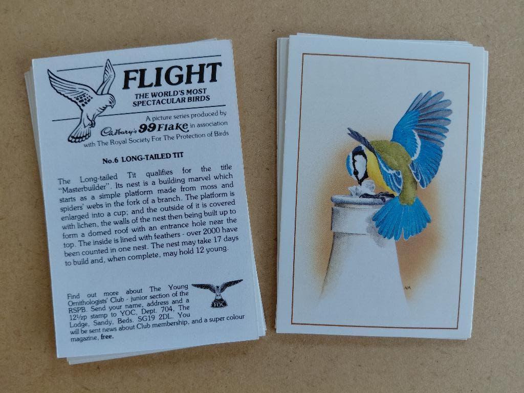 Flight complete set 12 grote trade cards vogels Cadbury 1983, Verzamelen, Ophalen, Gebruikt
