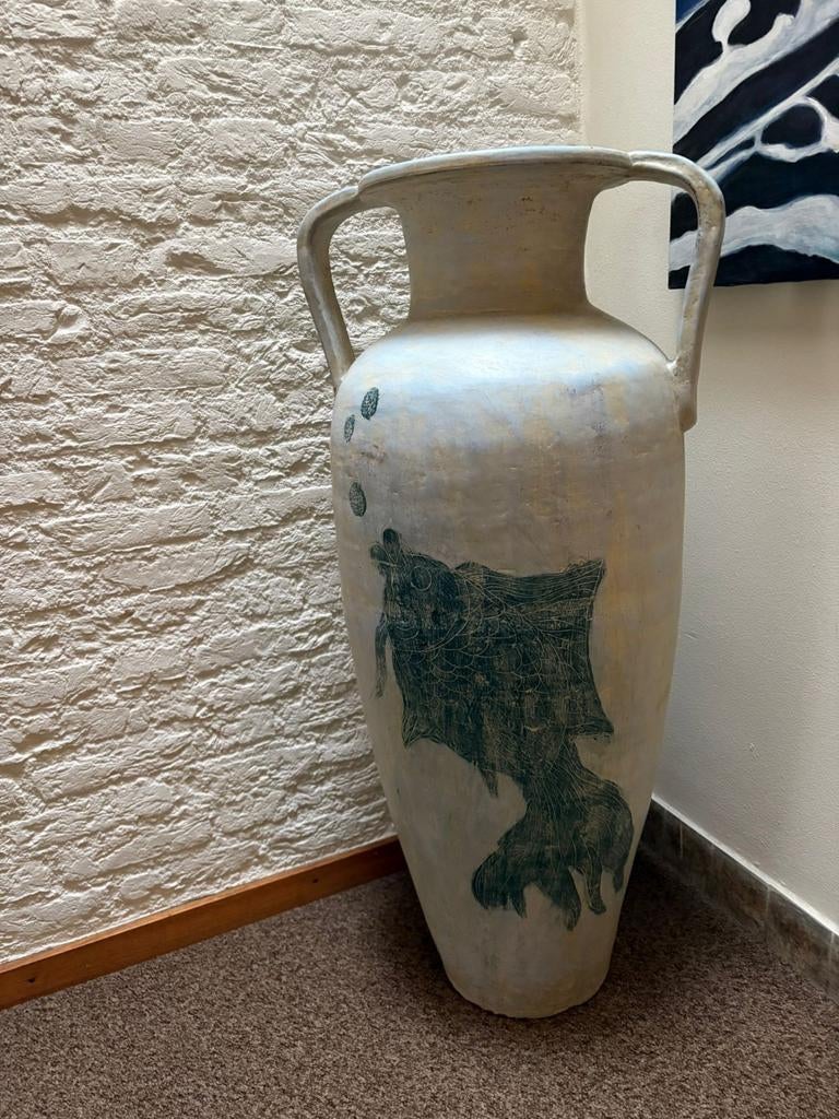 Grote vaas met vissenprint, Antiek en Kunst, Antiek | Vazen, Ophalen