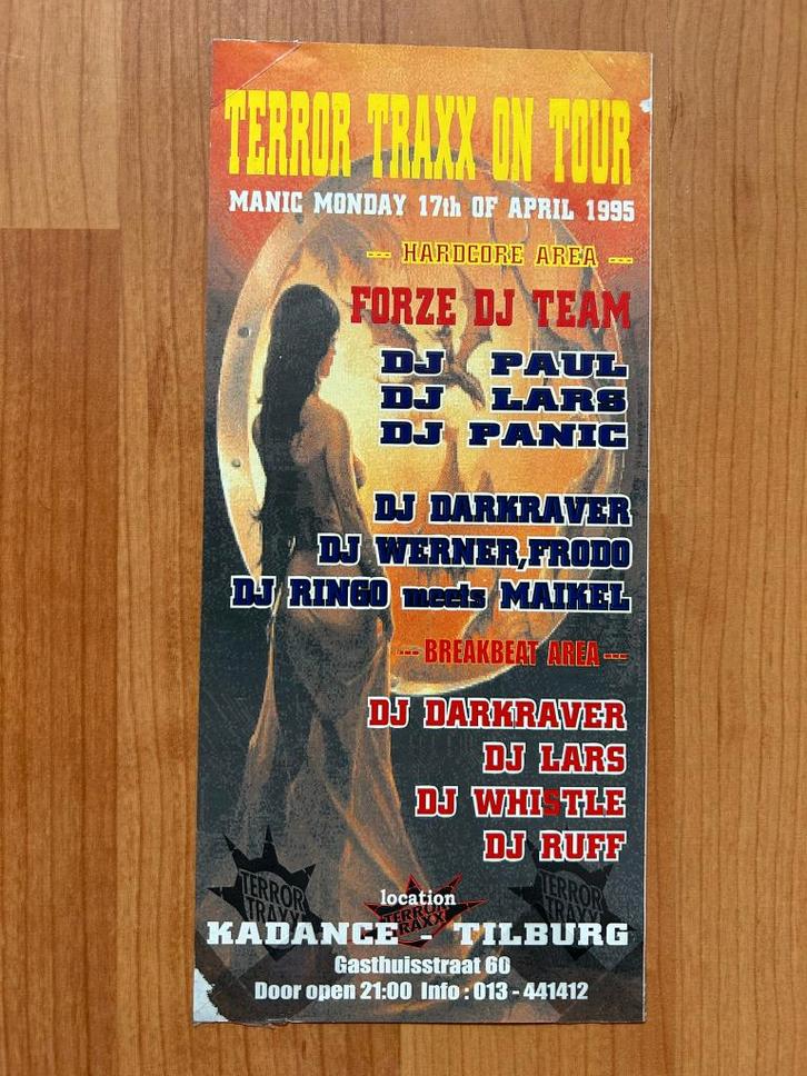House flyer Terror Traxx On Tour - 17/4/1995 Kadance Tilburg, Verzamelen, Posters, Gebruikt, Muziek, A4 of kleiner, Rechthoekig Staand