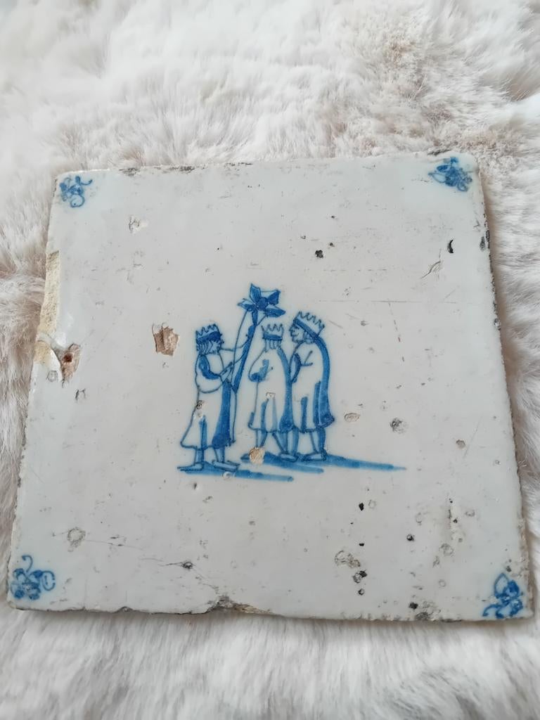Antieke Delfsblauwe Tegel - Drie Koningen, Antiek en Kunst, Antiek | Wandborden en Tegels, Ophalen of Verzenden