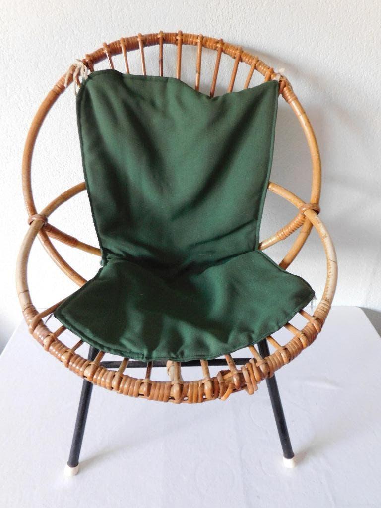Vintage 2-rings rotan stoeltje van Rohé Noordwolde, met groe, Huis en Inrichting, Stoelen, Gebruikt, Bruin, Riet of Rotan, Ophalen of Verzenden