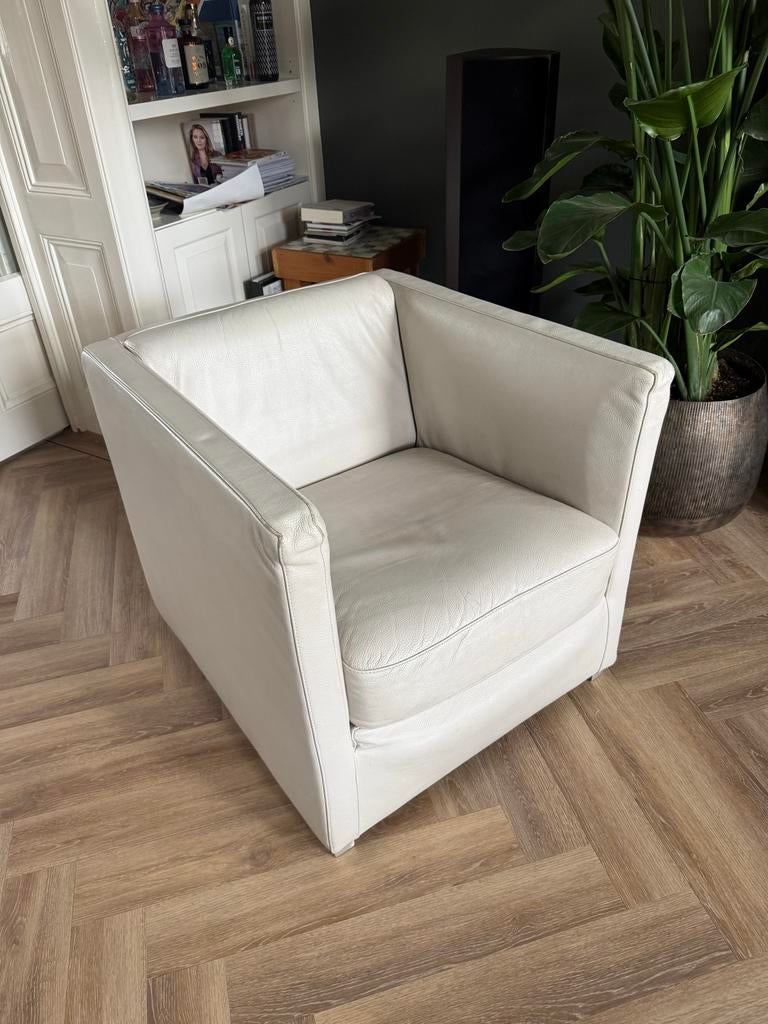 Twee witte leren fauteuils van het merk Cierre, Ophalen, Gebruikt, 75 tot 100 cm, Leer