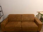 Modern 3-seater tan suede sofa, Leer, Gebruikt, Driepersoons, 75 tot 100 cm