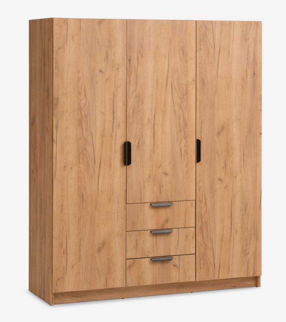 Kledingkast JENSLEV 144x176 3 deuren 3 lades naturel eiken, Huis en Inrichting, Kasten | Kledingkasten, Zo goed als nieuw, 150 tot 200 cm