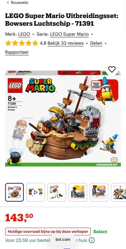 Lego: super mario Bowsers luchtschip 71391, Ophalen, Zo goed als nieuw
