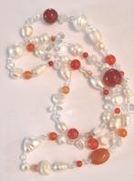 Ketting zoetwaterparels en carneool., Sieraden, Tassen en Uiterlijk, Kettingen, Ophalen of Verzenden, Zo goed als nieuw, Oranje