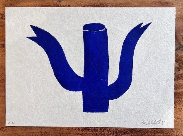 Klaas Gubbels, mooie blauwe  houtdruk, Antiek en Kunst, Ophalen