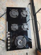 Zwarte glazen gaskookplaat met 5 branders, Witgoed en Apparatuur, Kookplaten, Ophalen, Gebruikt, Inbouw, Gas