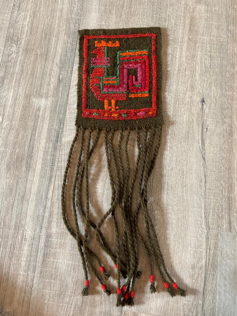 Vintage retro wollen gehaakt wandkleedje wanddecoratie 60s, Rood, Vintage, Wandkleed, Ophalen of Verzenden