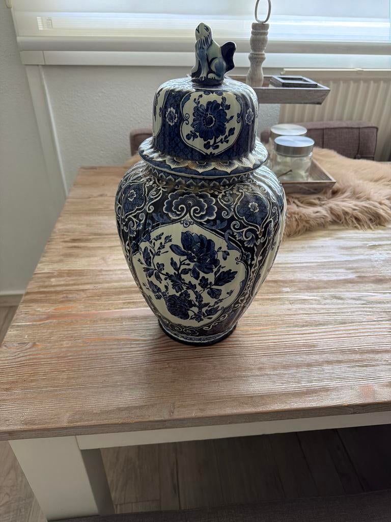 Prachtige Delfts Blauwe Vaas met Deksel - Boch Holland, Ophalen