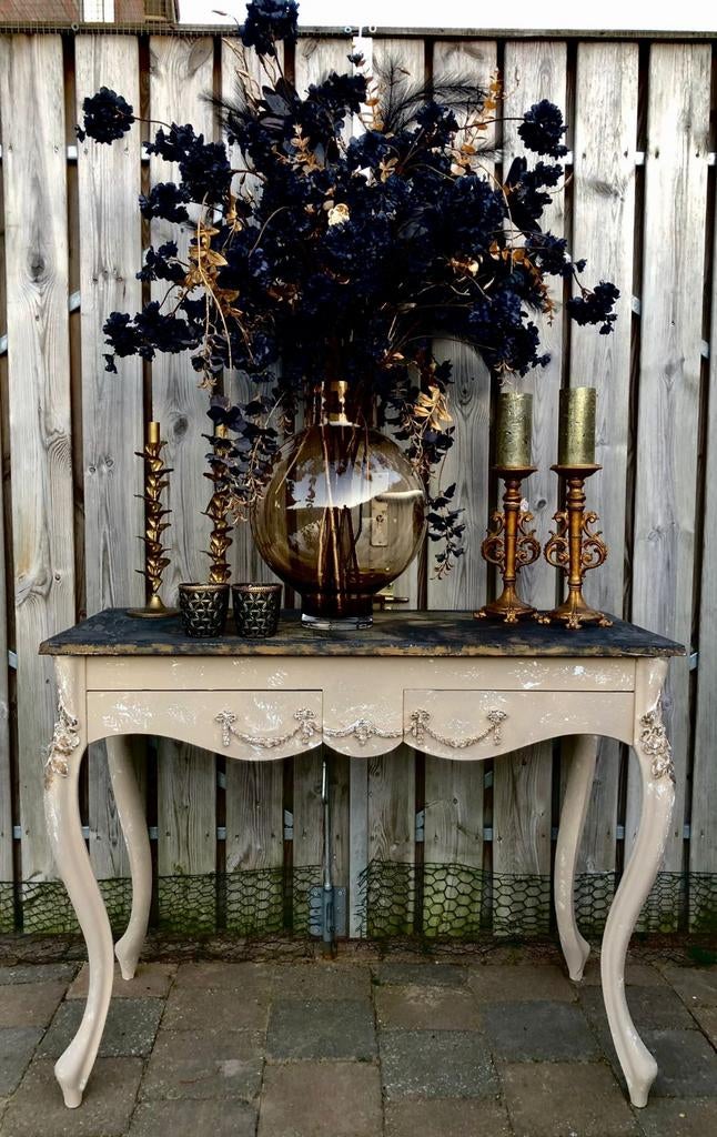Prachtige gerestylde Queen Anne sidetable met barok spiegel, Huis en Inrichting, Tafels | Sidetables, 100 tot 150 cm, Mandysmaison