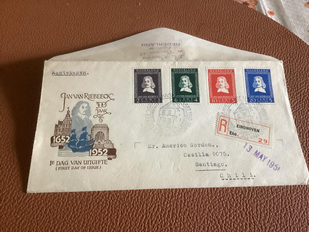 No588 E7 gelopen Chili aangetekend Eindhoven Heb ook van, Postzegels en Munten, Postzegels | Eerstedagenveloppen, Ophalen, Beschreven