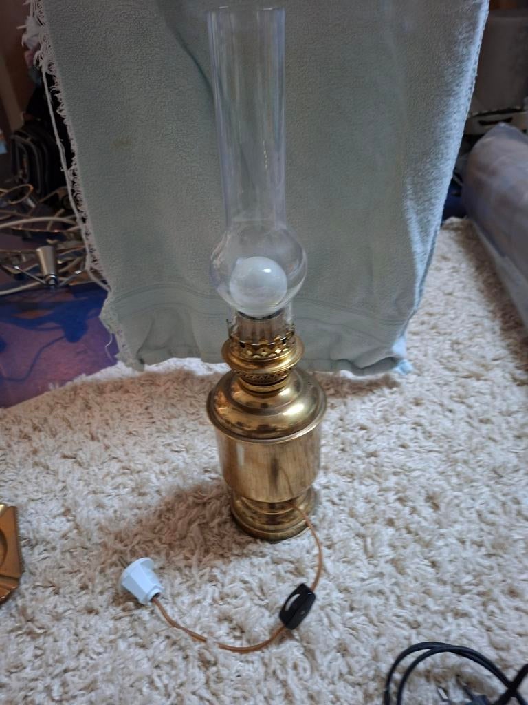 Messing olielamp met glazen kap voor op de boot, Antiek en Kunst, Ophalen