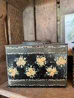 Oud zwart blik met roosjes, koekblik, Ophalen of Verzenden, Gebruikt, Overige, Overige merken