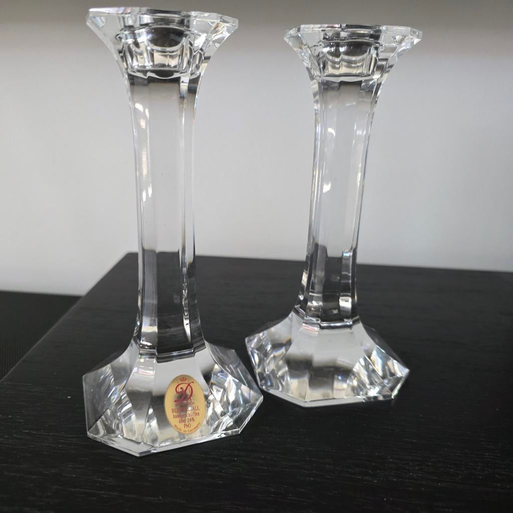 2 oude kandelaars Dresden crystal / bleikristal / kristal, Ophalen of Verzenden, Kristal