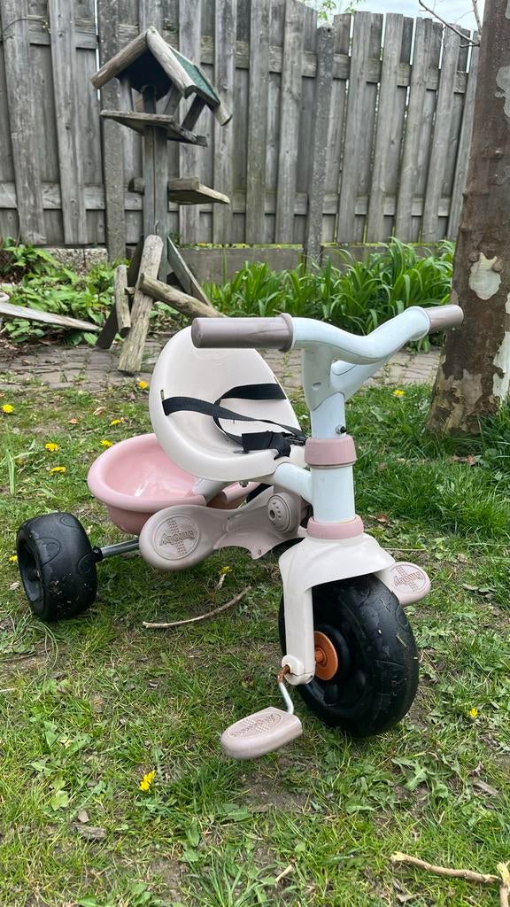 Smoby driewieler met duwstang en valbeugel, Ophalen, Gebruikt, Duwstang