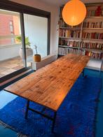 Grote eettafel van staal en vloerplanken, Ophalen, Gebruikt, 200 cm of meer, 50 tot 100 cm