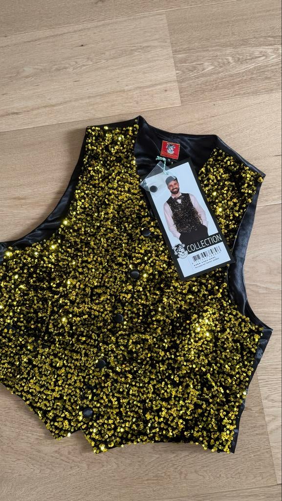 Gouden Pailletten Gilet XL - Feestelijk en Glanzend, Carnaval, Ophalen of Verzenden, Kleding, Maat 56/58 (XL)