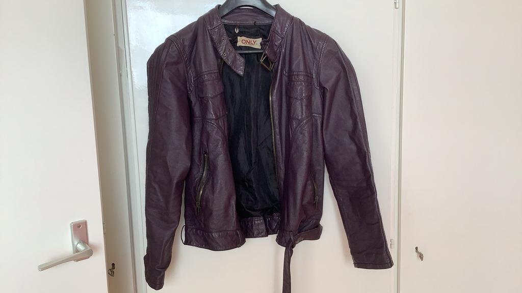 Leren jasje nappa varkensleer, Ophalen, Gedragen, Maat 38/40 (M), Paars