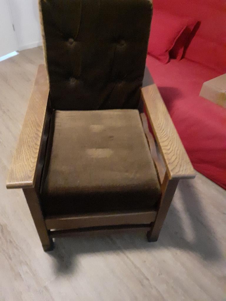 Oude verstelbare leunstoel te koop, Huis en Inrichting, Stoelen, Ophalen, Gebruikt, Bruin, Eén