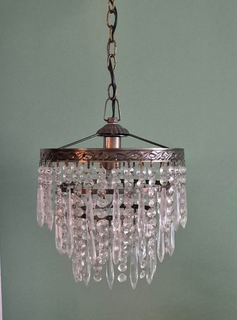 Vintage lamp kroonluchter glas en messing, Ophalen of Verzenden, Glas