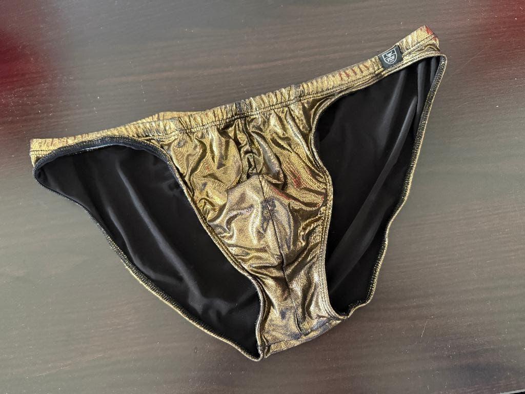 TOF Paris, gouden minislip, maat L, used, collectors item, Ophalen of Verzenden, Overige kleuren, Slip