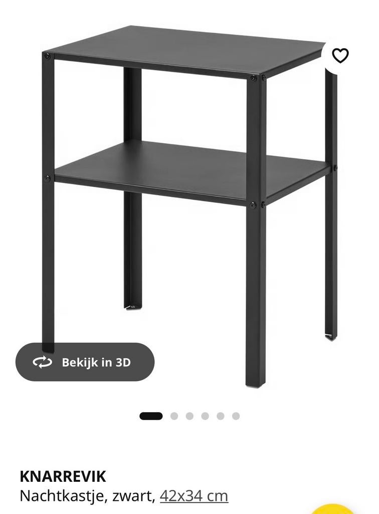 Twee zwarte IKEA Knarrevik nachtkastjes/ bijzettafels, Huis en Inrichting, Gebruikt, Minder dan 45 cm, Metaal of Aluminium, 55 tot 70 cm