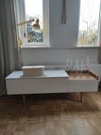 Stijlvol Retro TV Meubel - Wit met Houten Details, Ophalen, Gebruikt, 100 tot 150 cm, Minder dan 100 cm