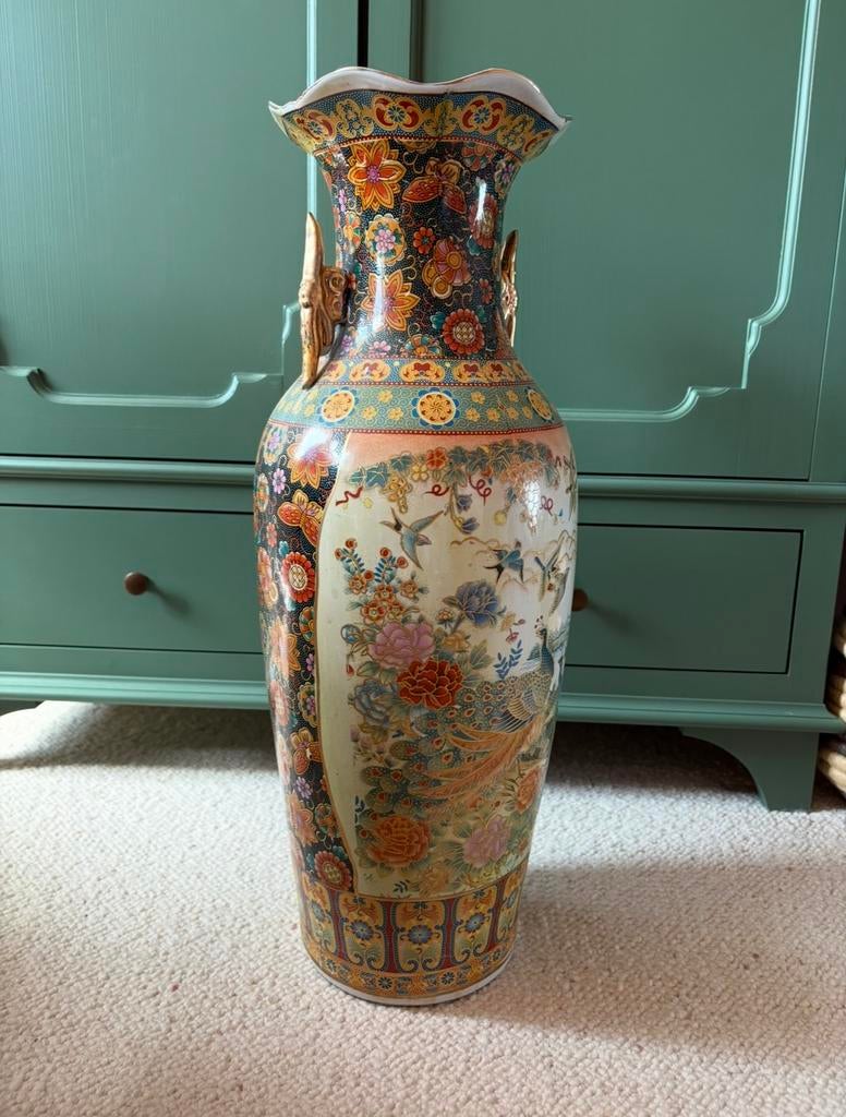 Vaas met vogels en bloemen multicolor, Ophalen of Verzenden