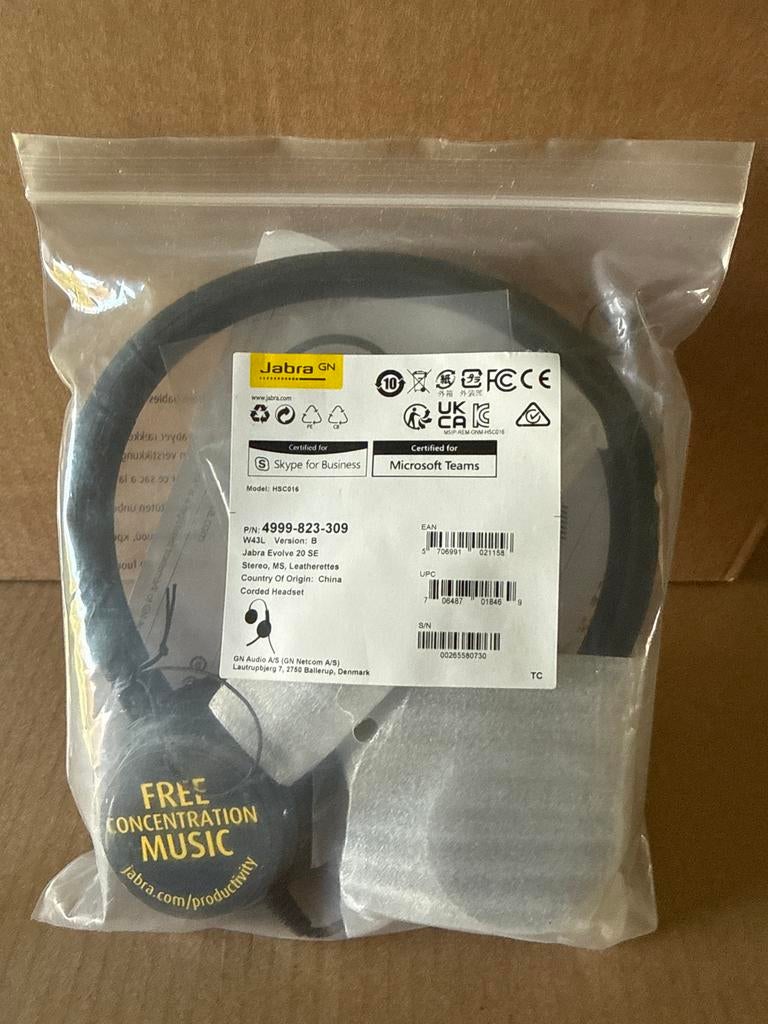 Jabra Evolve 20 SE headset - nieuw / ongebruikt, Audio, Tv en Foto, Koptelefoons, Ophalen of Verzenden, Nieuw, Over oor (circumaural)