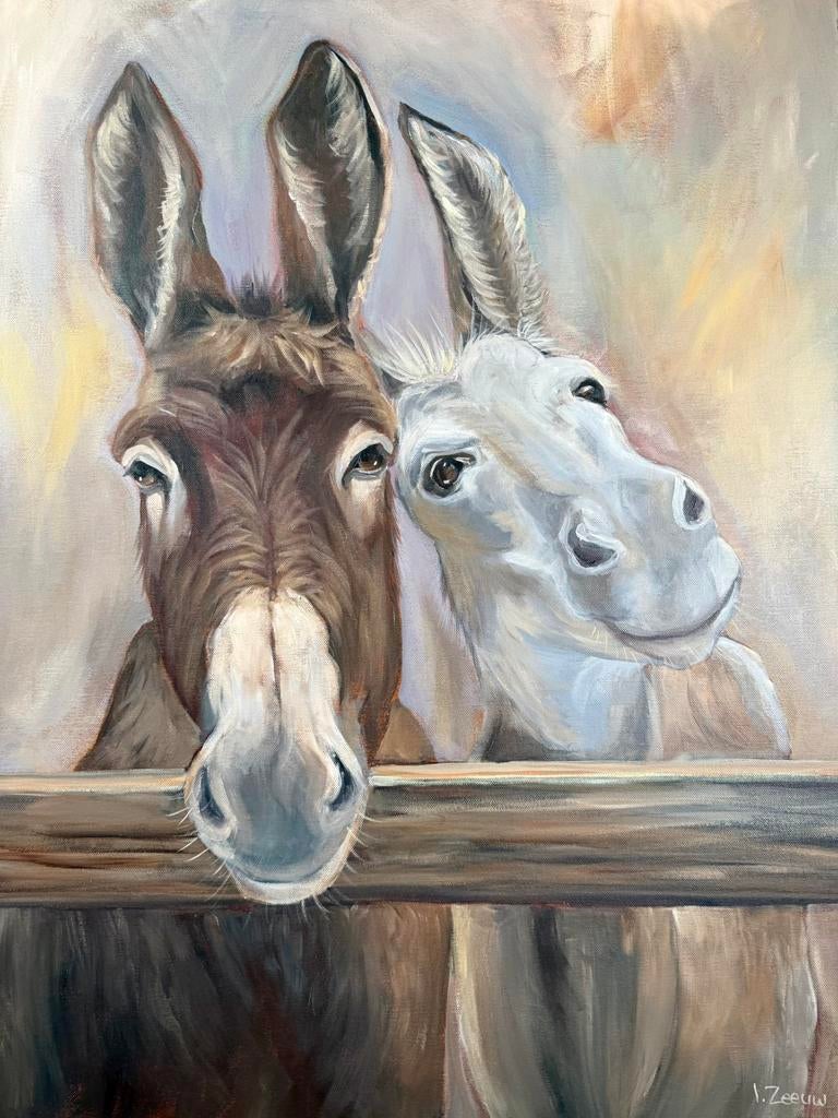 Schilderij ezels, Ophalen of Verzenden