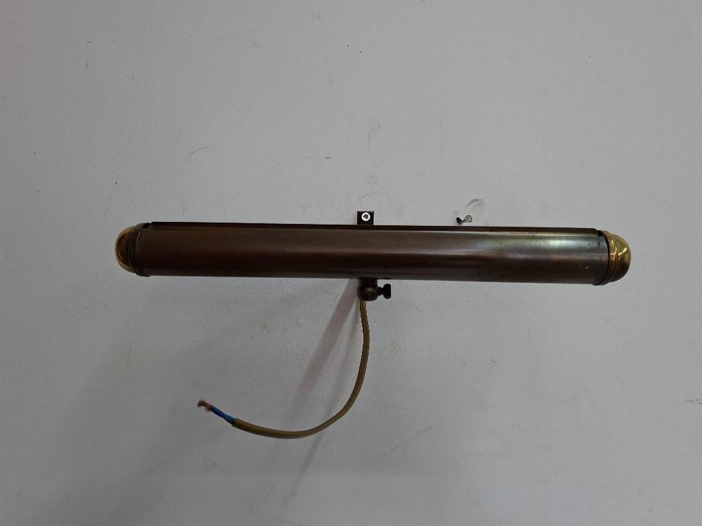 antiek messing met koperen schilderij wandlamp, Ophalen of Verzenden