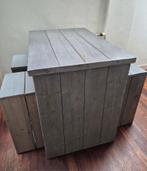 Houten bartafel met 4 krukken, Ophalen, Gebruikt, 100 tot 150 cm, 50 tot 100 cm