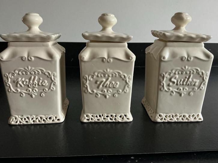 Brocante Koffie, Thee en Suiker Potten Set, Antiek en Kunst, Curiosa en Brocante, Ophalen of Verzenden