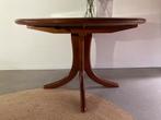 Midcentury vintage teak uitschuifbare eettafel rond, Ophalen, Gebruikt, 100 tot 150 cm, Vijf personen of meer