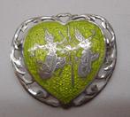 Sterling zilveren antieke broche met groen Emaillen nr.1670, Sieraden, Tassen en Uiterlijk, Antieke sieraden, Verzenden, Zilver