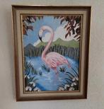Olieverf schilderij flamingo op paneel +lijst, Antiek en Kunst, Ophalen of Verzenden