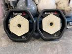 2 x 10 kg reebok halter schijven 30 mm zwart, Gebruikt, 2 x 10 kg, 30 mm, Ophalen of Verzenden