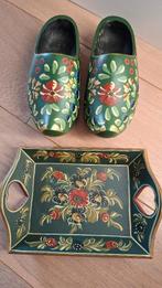 2 mooie, groene Hindelooper klompjes+ dienblaadje, Antiek en Kunst, Ophalen of Verzenden