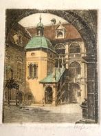Ets Landhaushof in Graz, Oostenrijk. Etser Hofer. Kleurenets, Ophalen of Verzenden
