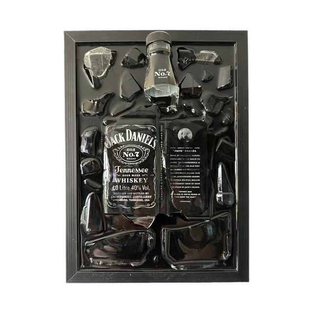 Jack Daniels whisky Schilderij met Gebroken Fles & Epoxy, Antiek en Kunst, Kunst | Designobjecten, Ophalen of Verzenden