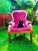 vintage fauteuil, rode fluwelen fauteuil, Huis en Inrichting, Fauteuils, Ophalen, Gebruikt, Vintage, 75 tot 100 cm