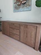 Massief eiken dressoir bruin + stalen randje/grepen, Ophalen, Gebruikt, 25 tot 50 cm, Eikenhout