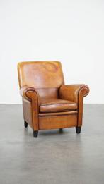 Grote vintage schapenleren fauteuil met zwarte biezen, Ophalen, Gebruikt, ., Vintage