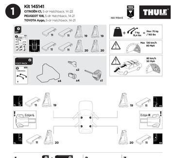 Thule kitset dakdrag. Citroën C1, Peugeot 108 en Toyota Aygo beschikbaar voor biedingen