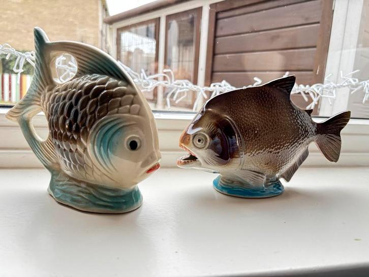 Cadeautip! Antieke Franse Keramieken Vissen, Verzamelen, Beelden en Beeldjes, Zo goed als nieuw, Dier, Ophalen of Verzenden