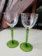 Art nouveau jugendstil wijnglas groene steel, Ophalen of Verzenden